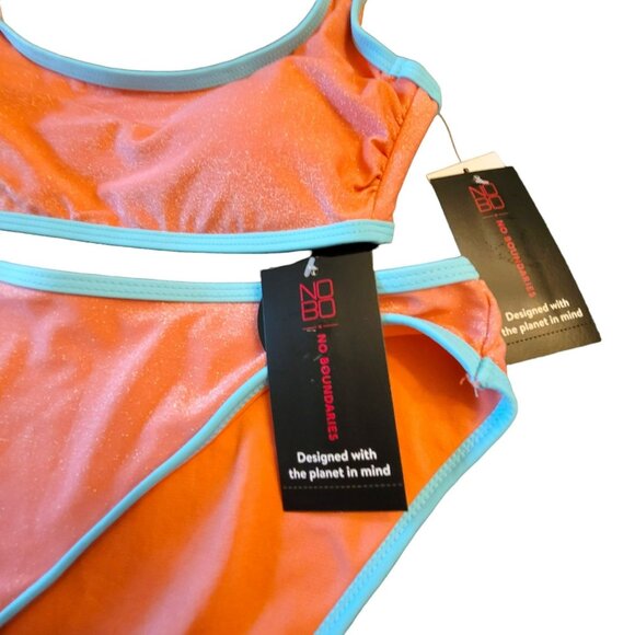 Bikini Swimsuit Salmon Pink Sparkle Sky Blue Trim Juniors XL 15-17 JH1709 - Picture 3 of 9